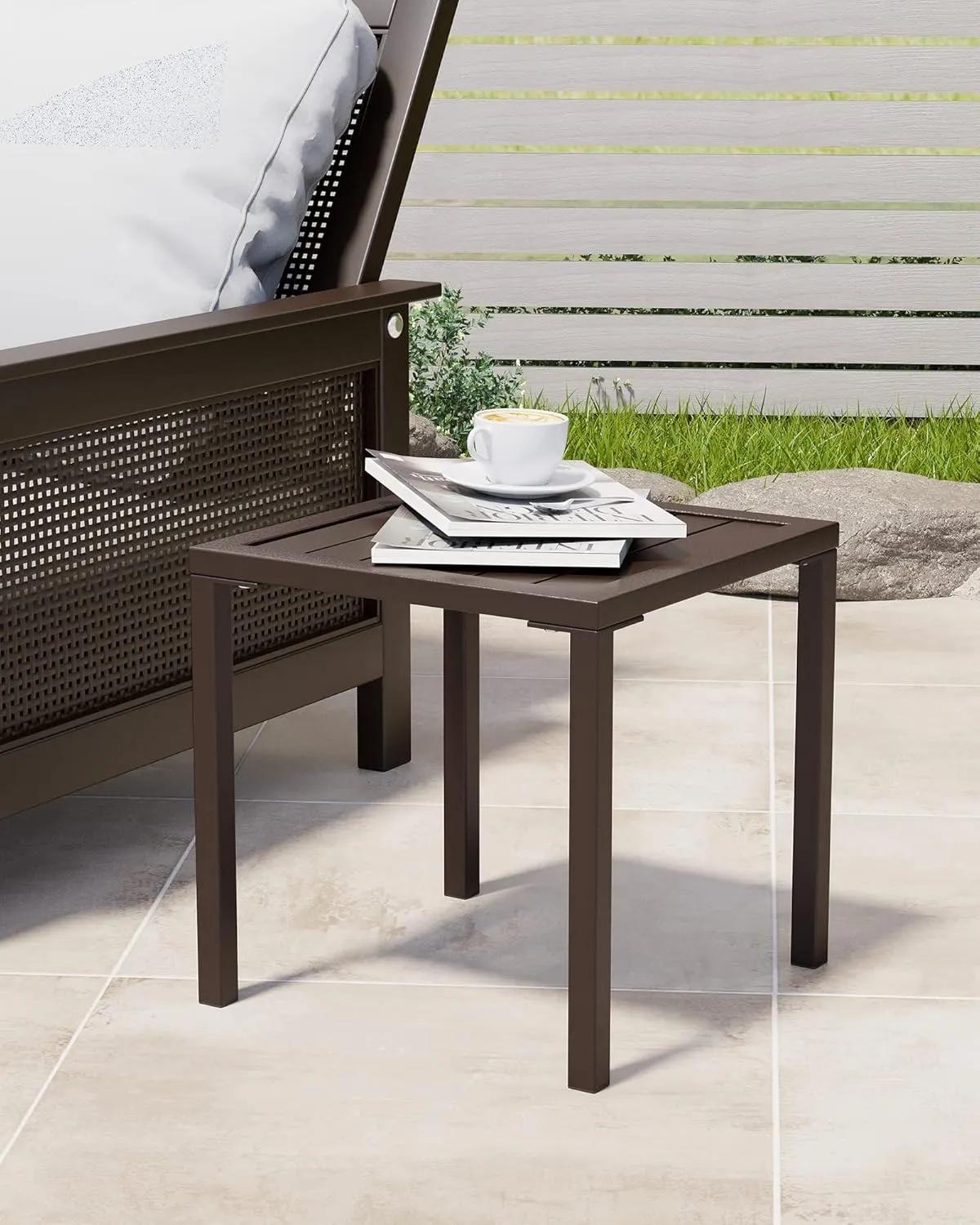 Crestlive Products Aluminum Outdoor Side Table, Pool Lounge Chair Side Table, Weather Resistant Small Square Coffee End Table for Patio, Yard, Garden, Porch, Deck, Indoor, Outdoor