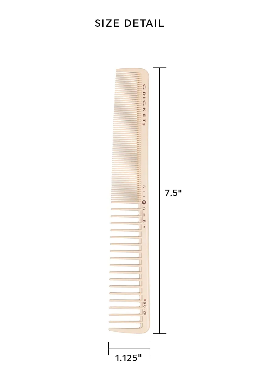 Cricket Silkomb Pro-20 All Purpose Hair Cutting Comb - Silicone-Injected, Seamless Teeth with Dual Tooth Pattern for Precision Cutting, Styling, Ideal for All Hair Types