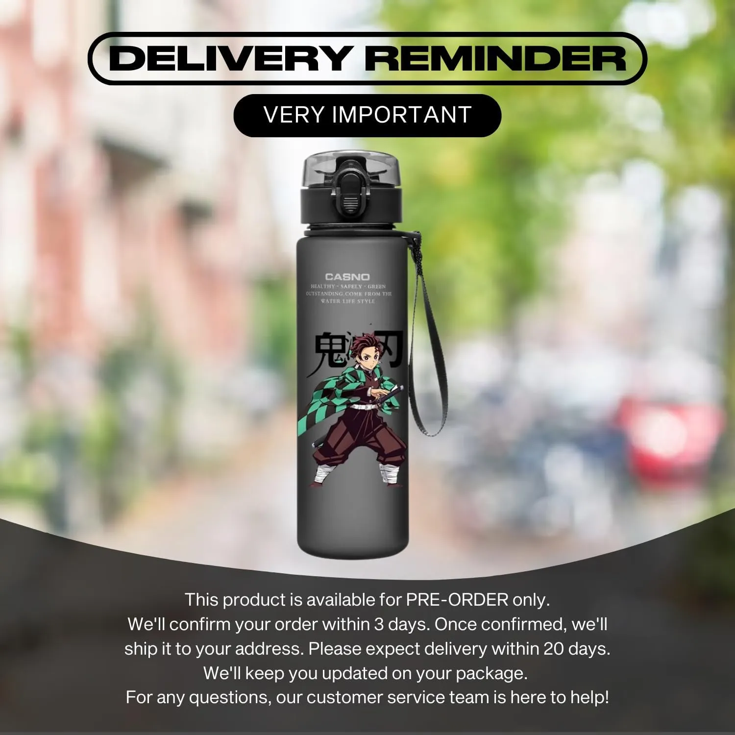 CROWN Anime Water Bottle - Stylish Gallon Water Bottle Leak Proof Water Bottles Gym Sports Travel Running Water Jug Holder (1F)