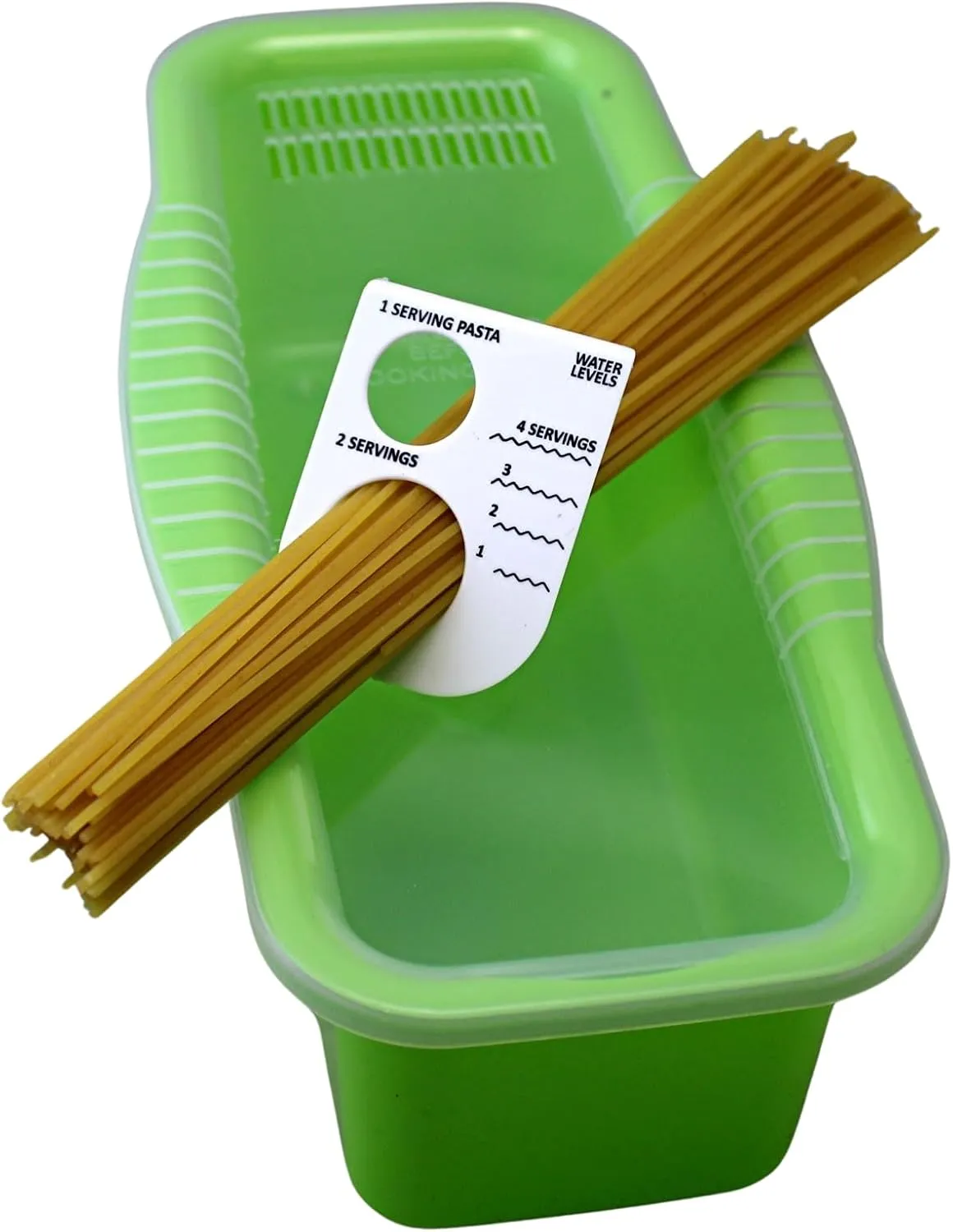 Dependable Industries Microwave Pasta Cooker with Built-in Portioning Tool - BPA-Free, Non-Stick Quick Meal Maker - Ideal for Efficient, Easy Pasta Preparation (Green)