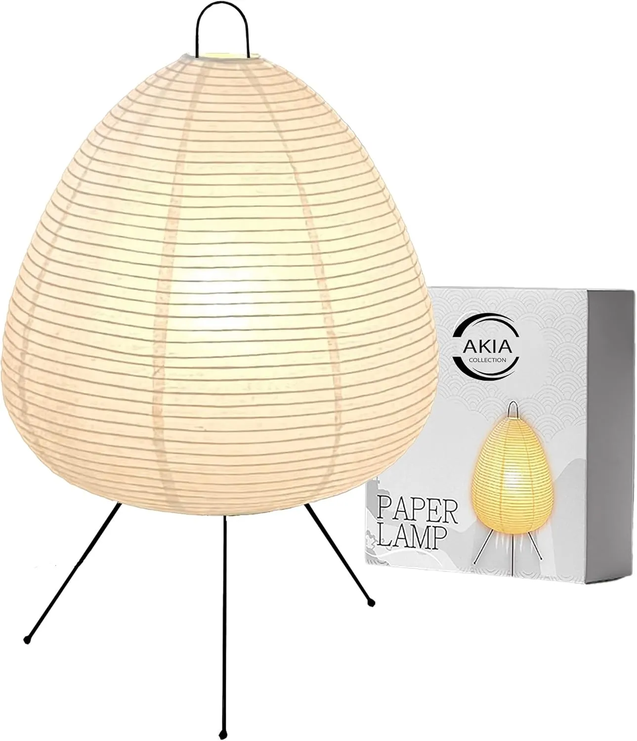 Dimmable Japanese Rice Paper Lamp – Noguchi Akari Style Lantern with Washi Paper Shade, Bulb Included – Japandi Bedside, Desk, and Nightstand Light