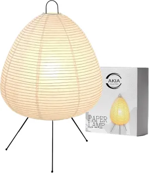 Dimmable Japanese Rice Paper Lamp – Noguchi Akari Style Lantern with Washi Paper Shade, Bulb Included – Japandi Bedside, Desk, and Nightstand Light