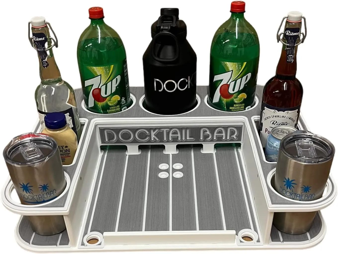 Docktail Butler Boat Table Caddy Organizer - Includes Rod Holder Mount | Portable Boat Table and Boat Bar, Marine Tables for Boats with Cup Holders, Boat Storage Accessories