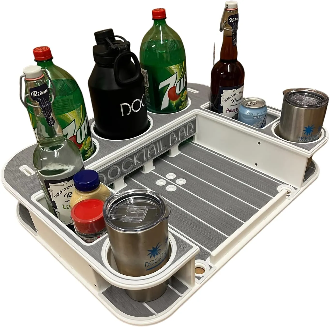 Docktail Butler Boat Table Caddy Organizer - Includes Rod Holder Mount | Portable Boat Table and Boat Bar, Marine Tables for Boats with Cup Holders, Boat Storage Accessories