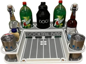 Docktail Butler Boat Table Caddy Organizer - Includes Rod Holder Mount | Portable Boat Table and Boat Bar, Marine Tables for Boats with Cup Holders, Boat Storage Accessories