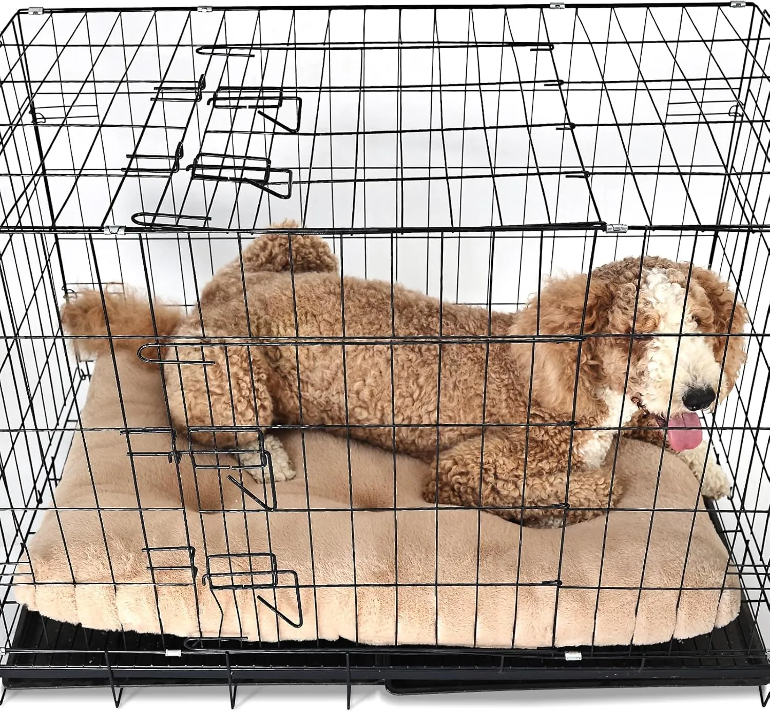 Dog Beds Large Sized Dog Washable fit Metal Crates or Kennel,Crate Pad 42x28 with Faux Fur Cage Mat for up to 70 lbs Pet,Extra Soft Crate Mat 42 inch Anti-Slip Bottom,Light Brown