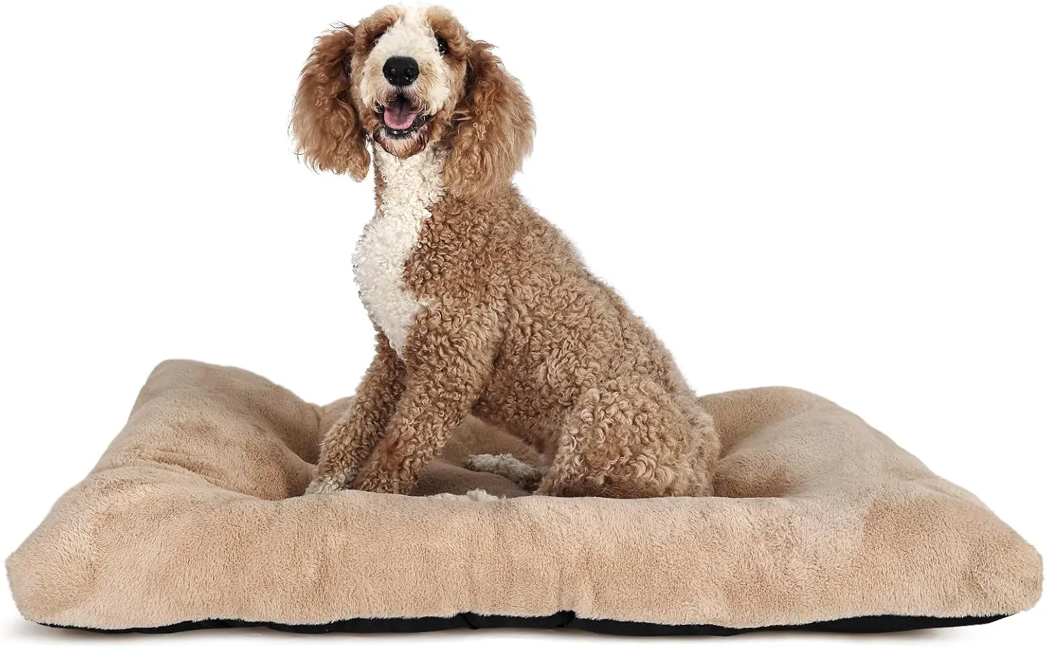 Dog Beds Large Sized Dog Washable fit Metal Crates or Kennel,Crate Pad 42x28 with Faux Fur Cage Mat for up to 70 lbs Pet,Extra Soft Crate Mat 42 inch Anti-Slip Bottom,Light Brown