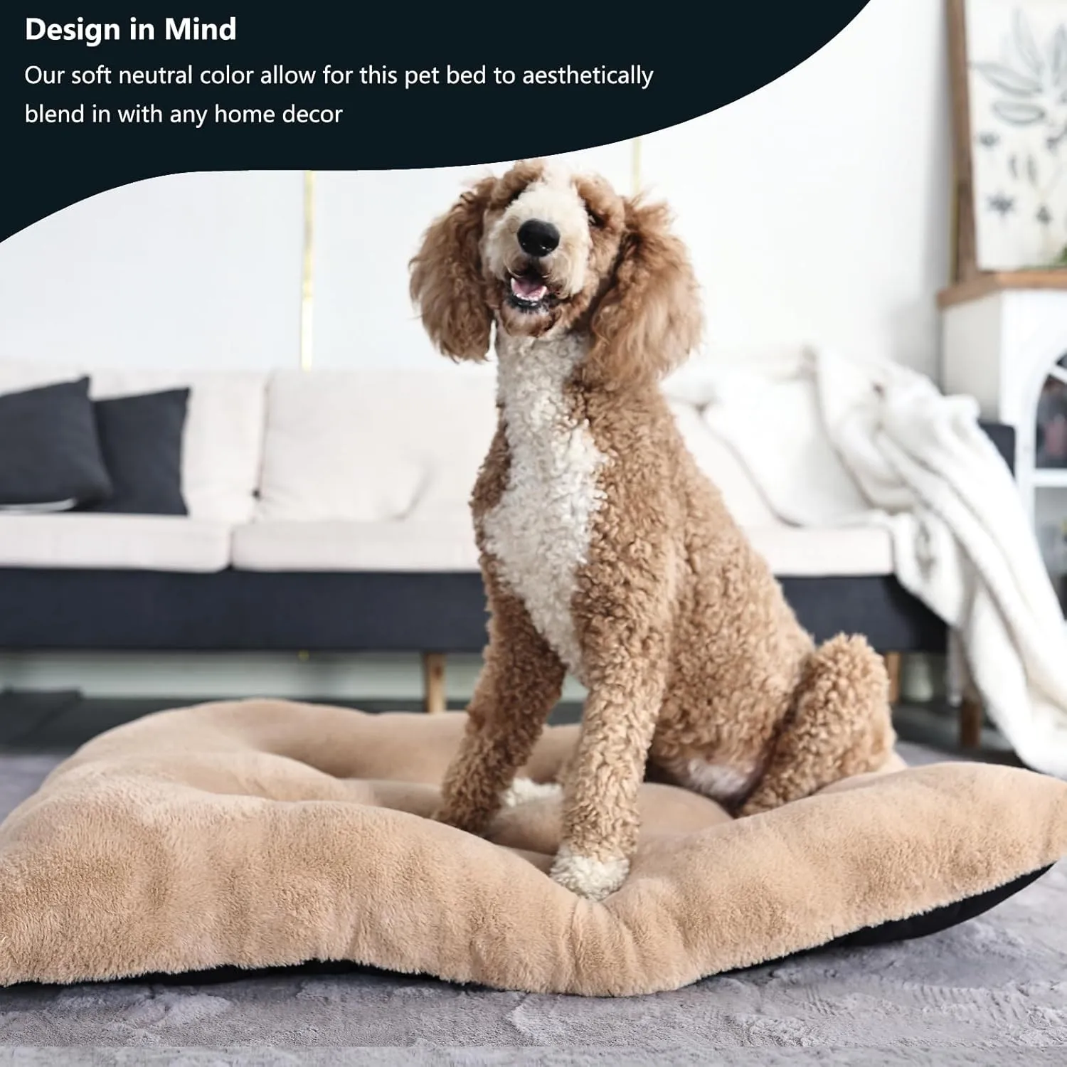 Dog Beds Large Sized Dog Washable fit Metal Crates or Kennel,Crate Pad 42x28 with Faux Fur Cage Mat for up to 70 lbs Pet,Extra Soft Crate Mat 42 inch Anti-Slip Bottom,Light Brown