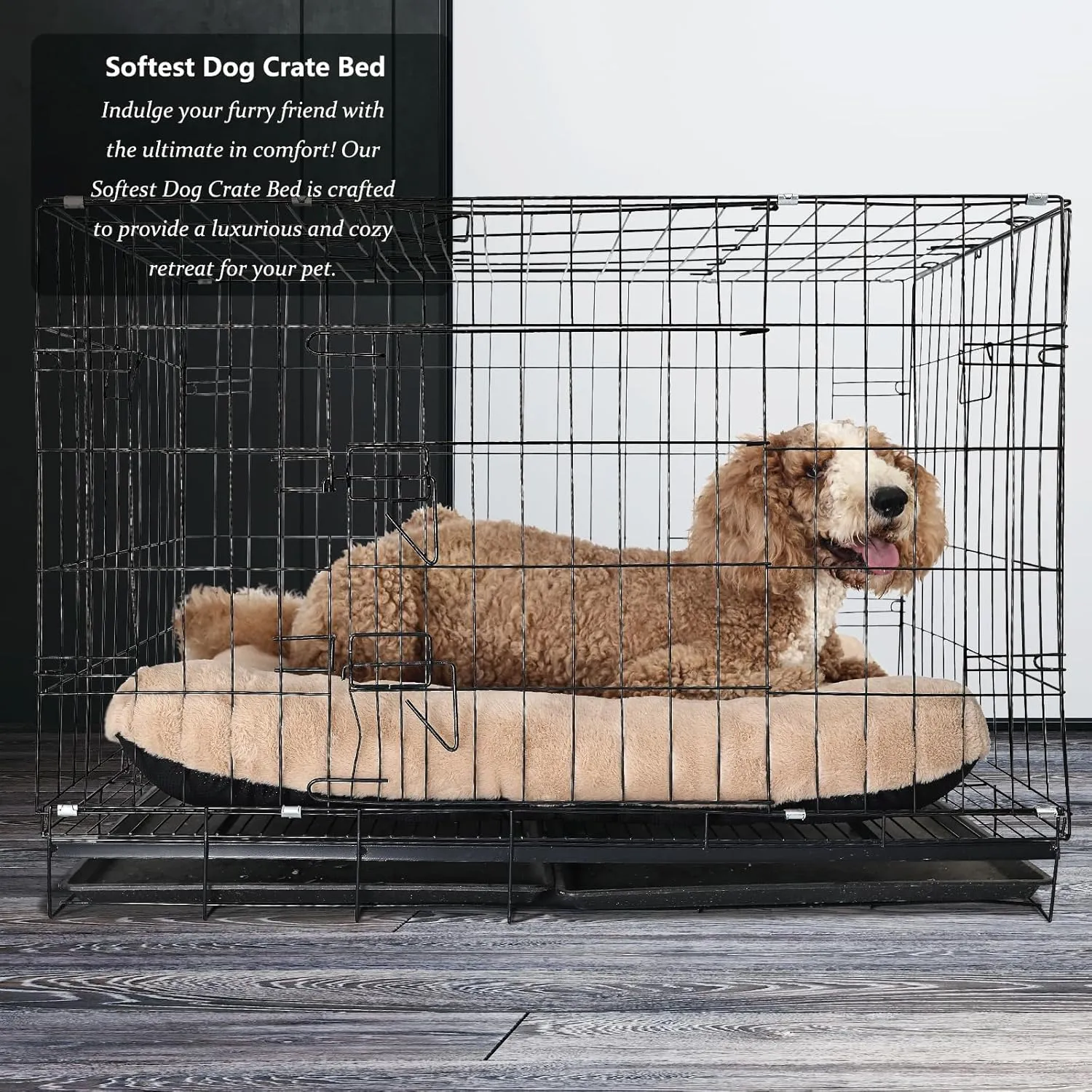 Dog Beds Large Sized Dog Washable fit Metal Crates or Kennel,Crate Pad 42x28 with Faux Fur Cage Mat for up to 70 lbs Pet,Extra Soft Crate Mat 42 inch Anti-Slip Bottom,Light Brown