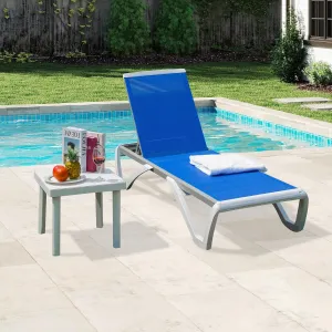 Domi Outdoor Chaise Lounge Chairs Set of 2, Aluminum Patio Lounge Chairs with 5 Position Adjustable Backrest and Side Table, for Poolside, Beach, Yard, Blue