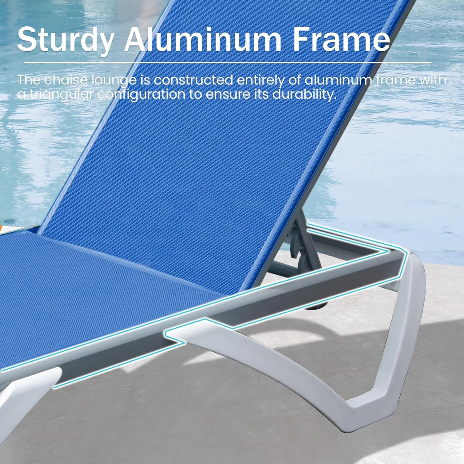 Domi Outdoor Chaise Lounge Chairs Set of 2, Aluminum Patio Lounge Chairs with 5 Position Adjustable Backrest and Side Table, for Poolside, Beach, Yard, Blue