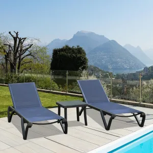 Domi Pool Lounge Chairs Set of 3, Aluminum Adjustable Outdoor Chaise Lounge with Wheels and Side Table, All Weather Poolside Chairs for Deck Lawn Patio Backyard, Textilene- Navy Blue