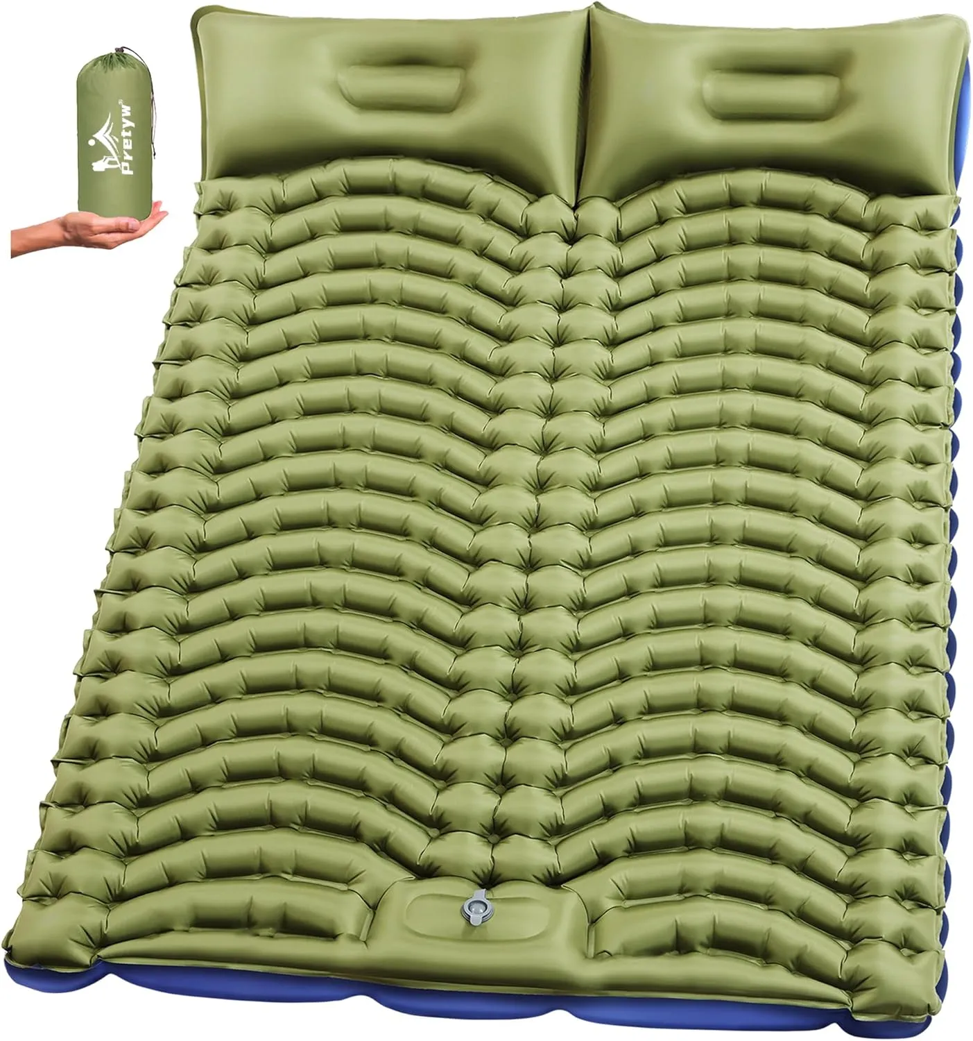 Double Sleeping Pad for Camping - Ultralight Camping Mattress with Pillow, Built-in Foot Pump, Compact Inflatable 2-Person Portable Mat for Backpacking, Hiking, Car Traveling, Beach, Tent