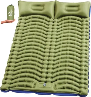 Double Sleeping Pad for Camping - Ultralight Camping Mattress with Pillow, Built-in Foot Pump, Compact Inflatable 2-Person Portable Mat for Backpacking, Hiking, Car Traveling, Beach, Tent