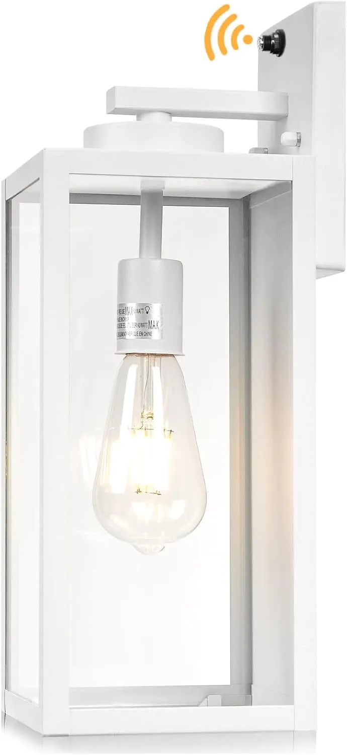 Dusk to Dawn Outdoor Wall Light, White Large 16" Exterior Wall Lantern Waterproof, Farmhouse Porch Sconce, Modern Wall-Mounted Outside Light Fixture for House Garage, Patio Lamp