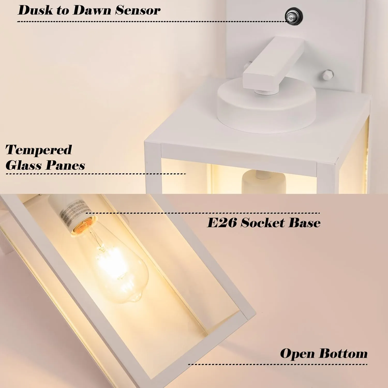 Dusk to Dawn Outdoor Wall Light, White Large 16" Exterior Wall Lantern Waterproof, Farmhouse Porch Sconce, Modern Wall-Mounted Outside Light Fixture for House Garage, Patio Lamp