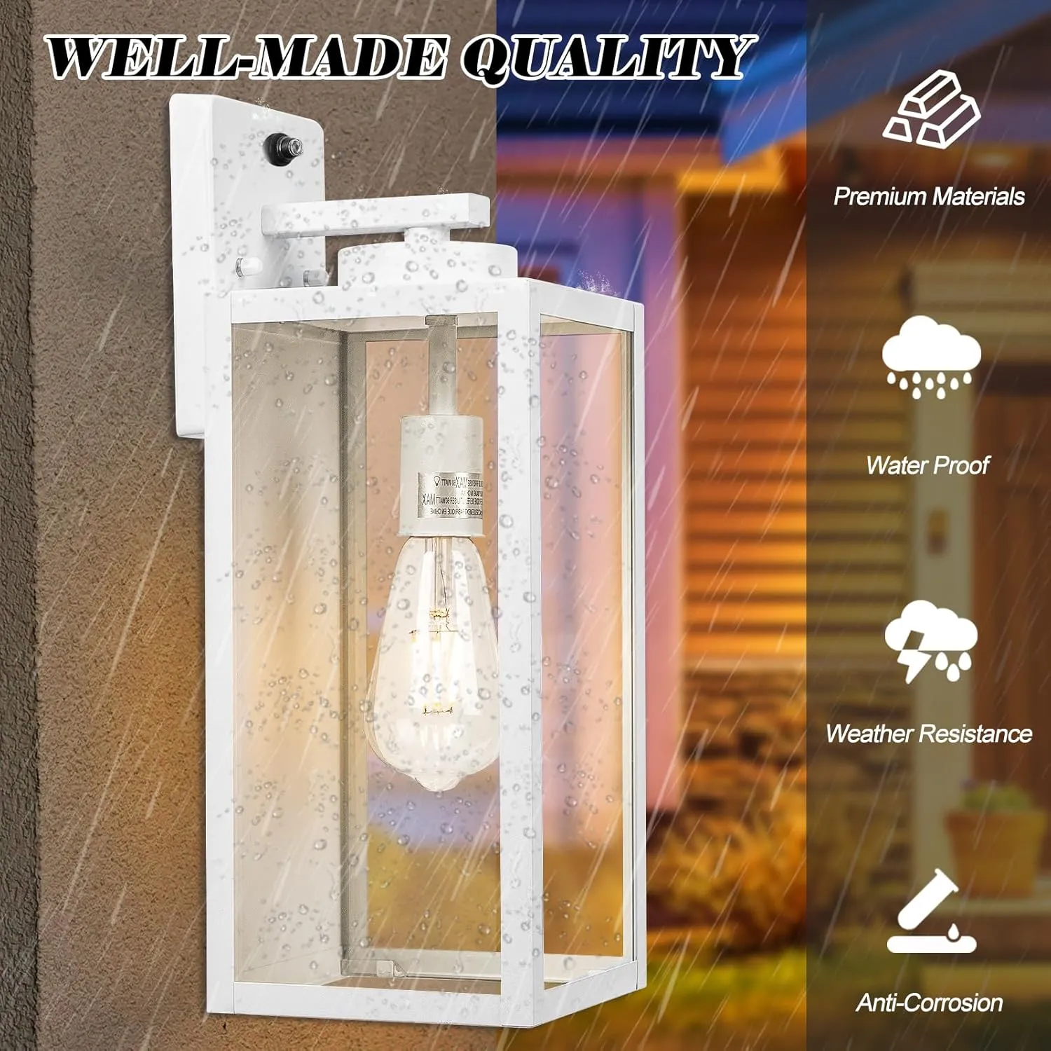 Dusk to Dawn Outdoor Wall Light, White Large 16" Exterior Wall Lantern Waterproof, Farmhouse Porch Sconce, Modern Wall-Mounted Outside Light Fixture for House Garage, Patio Lamp