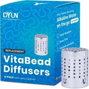 DYLN VitaBead Diffuser | Creates Hydrogen-Rich, pH 9  Alkaline Antioxidant Water | Replacement for DYLN Bottle | Natural Mineral Ionized Hydrogen Generator for Delicious Tasting Water | 8-Pack