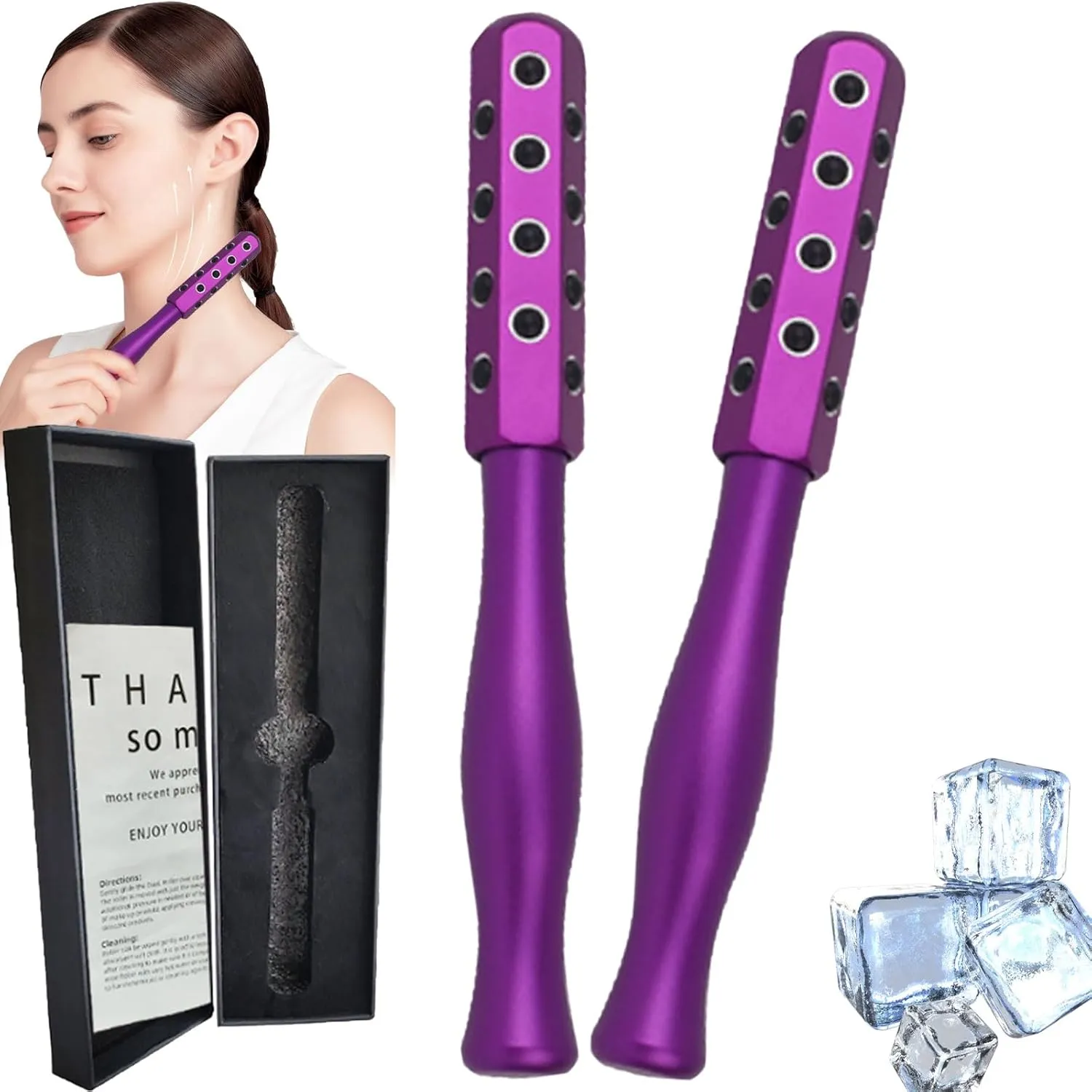 Elarique Face Roller, Elarique Glow Sculpting - Beauty Roller, Facelift Pro Rollers, Uplifting Facial Massaging Beauty Tool, Germanium Stones Face Tool, For Up Lifting And Skin Care (2PCS)
