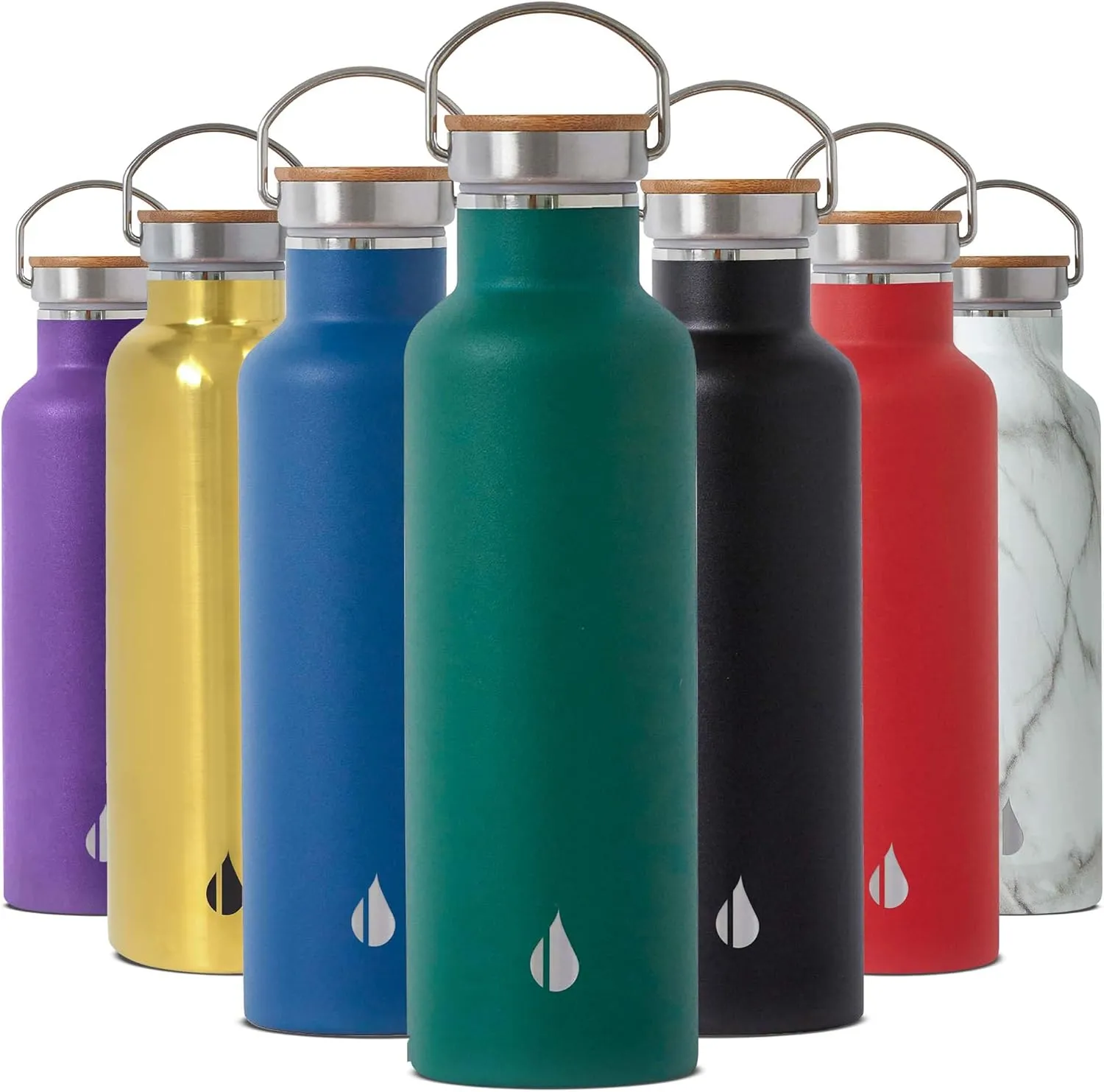 Elemental Classic Stainless Steel Water Bottle - 25oz Leak Proof Double Wall Insulated Water Bottle for Travel, Gym, Sports and Hydration - Thermos Water Bottles with Bamboo Lid - Forest Green