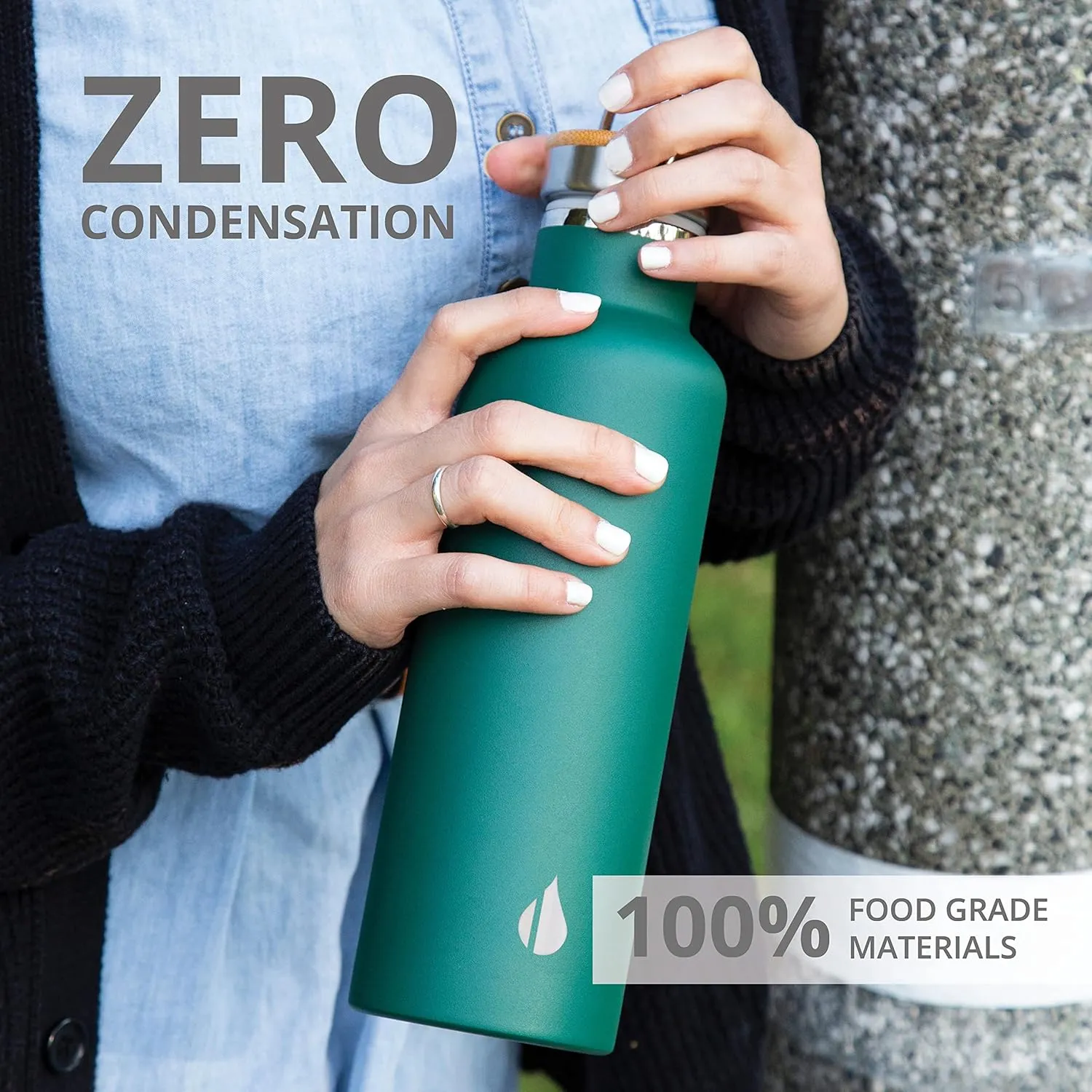 Elemental Classic Stainless Steel Water Bottle - 25oz Leak Proof Double Wall Insulated Water Bottle for Travel, Gym, Sports and Hydration - Thermos Water Bottles with Bamboo Lid - Forest Green