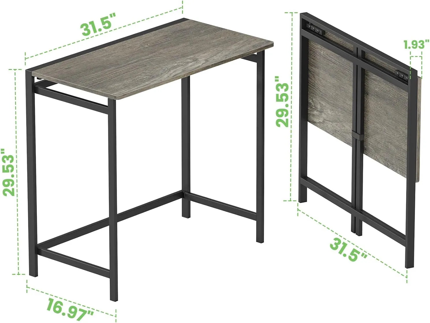 Elephance Folding Desk No Assembly Required 31.5" Small Foldable Computer Desk for Small Spaces, Space Saving Study Writing Office Desk Foldable Table for Home Office Black Oak