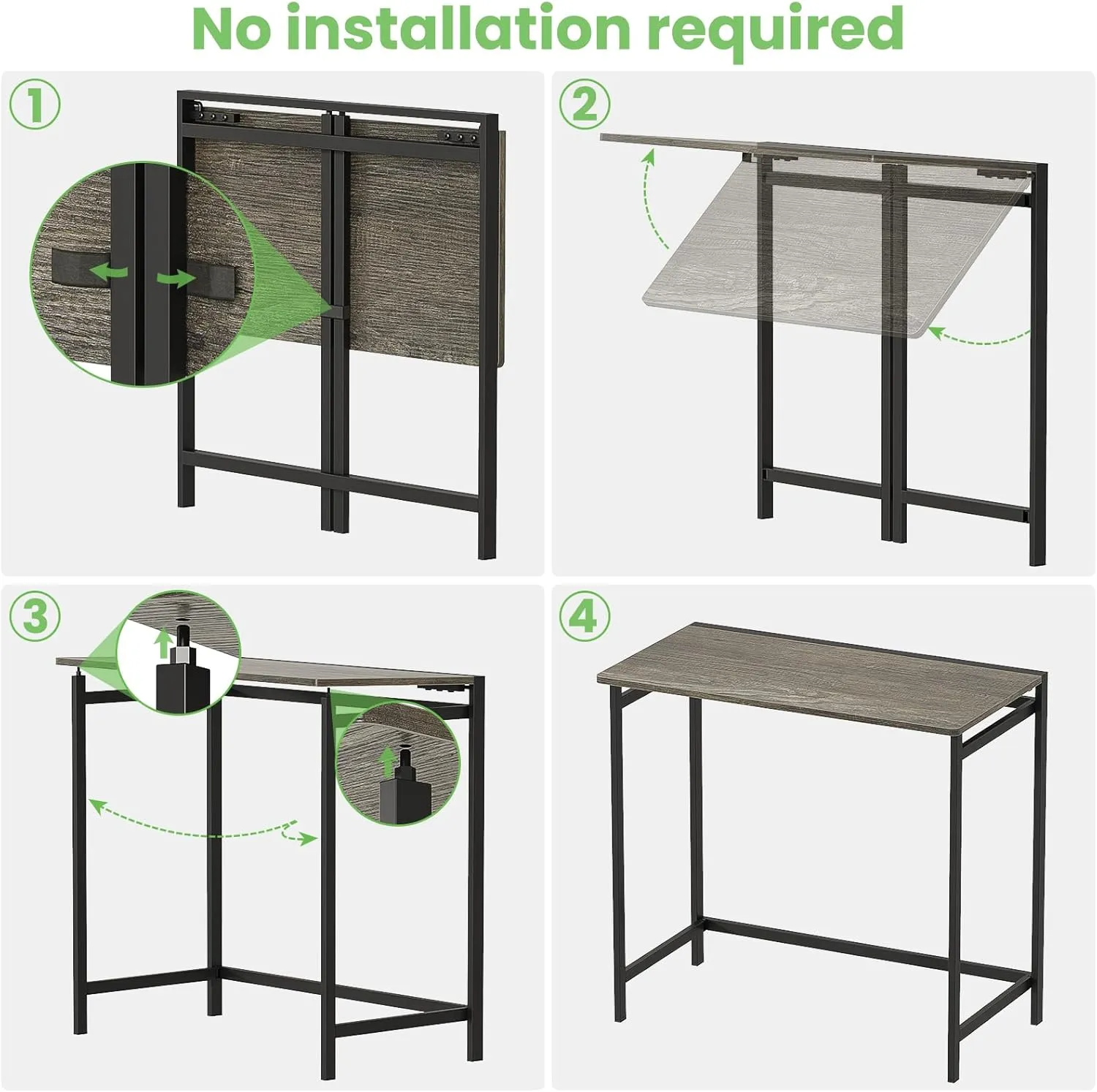 Elephance Folding Desk No Assembly Required 31.5" Small Foldable Computer Desk for Small Spaces, Space Saving Study Writing Office Desk Foldable Table for Home Office Black Oak
