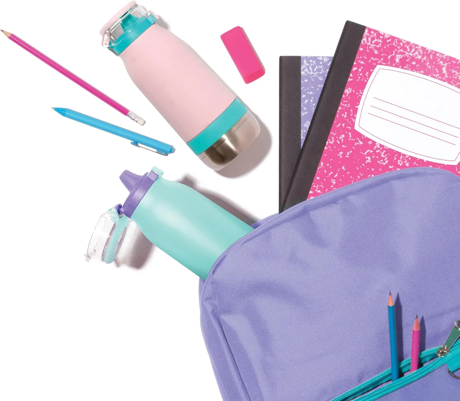 Ello Emma 14oz Vacuum Insulated Stainless Steel Kids Water Bottle with Straw and Built-in Carrying Handle and Leak-Proof Locking Lid for School Backpack, Lunchbox and Outdoor Sports, Lilac