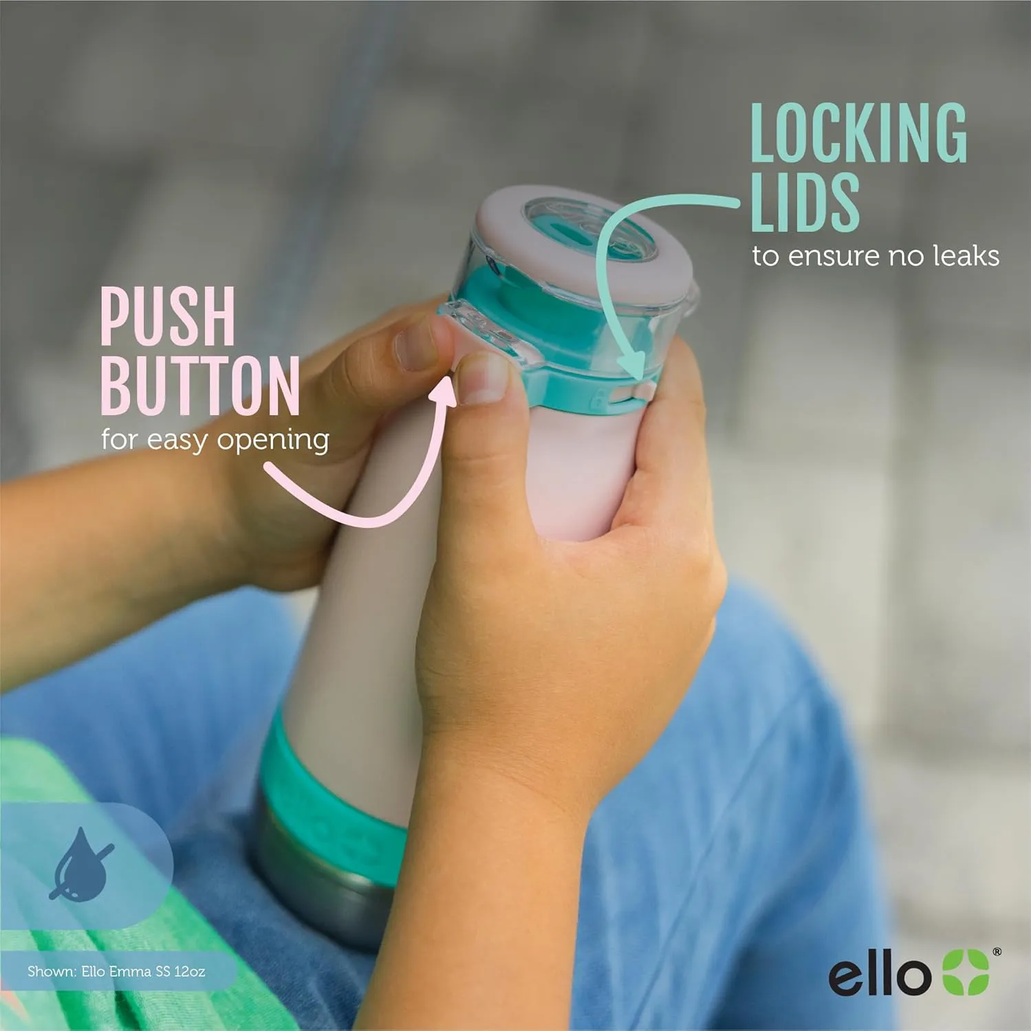 Ello Emma 14oz Vacuum Insulated Stainless Steel Kids Water Bottle with Straw and Built-in Carrying Handle and Leak-Proof Locking Lid for School Backpack, Lunchbox and Outdoor Sports, Touchdown Blue
