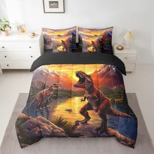 Erosebridal 3D Dinosaur Comforter Set 7 Piece Bed in a Bag Twin,Jungle Wild Animal Dino Bedding Sets Pterosaur Dinosaurios Sheet Set with Comforter