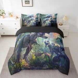 Erosebridal 3D Realistic Dinosaur Bed in a Bag King Size Comforter Set 7 Pieces,Tropical Jungle Wild Animals Bedding Sets Dino Sheet Set with Comforter