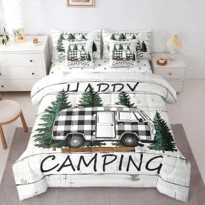 Erosebridal Happy Camping Twin Size Comforter Sets - Bedding Sets 7 Pieces,Lattice Cottage Camp Travel Car Bed in a Bag Lodge Cabin Camper Bed Sets with Comforter,Sheets,Pillowcases & Shams