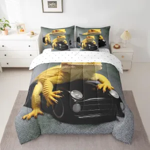 Erosebridal Lizard 7 Piece Comforter Set Full Bed in a Bag,Sports Car Bedding Sets Chameleon Reptile Sheet Set with Comforter