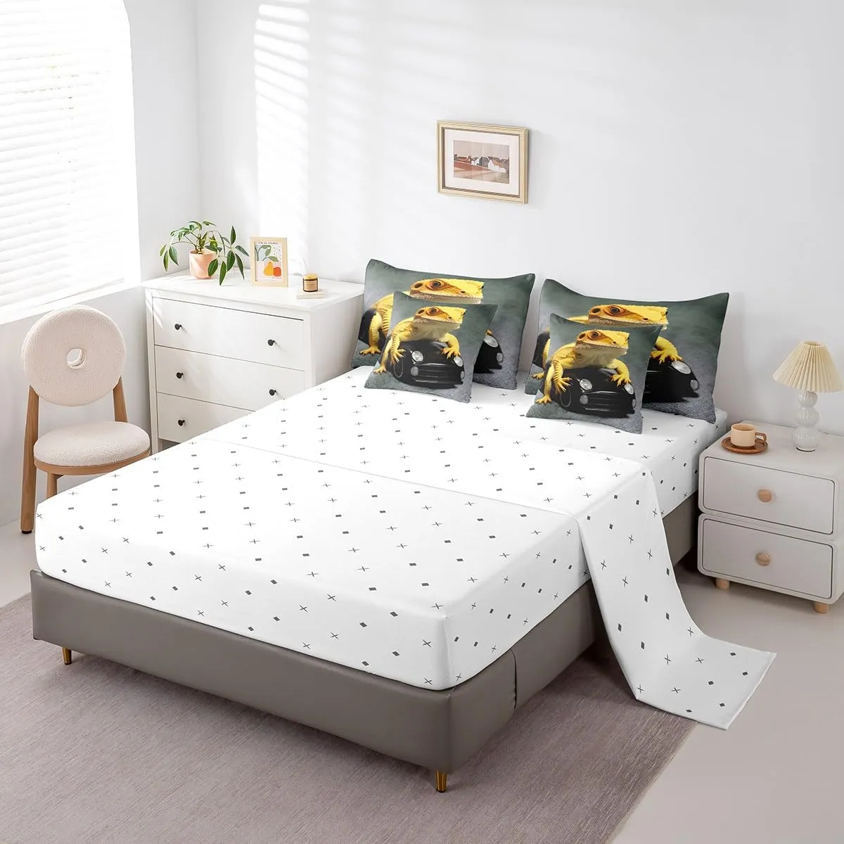 Erosebridal Lizard 7 Piece Comforter Set Full Bed in a Bag,Sports Car Bedding Sets Chameleon Reptile Sheet Set with Comforter