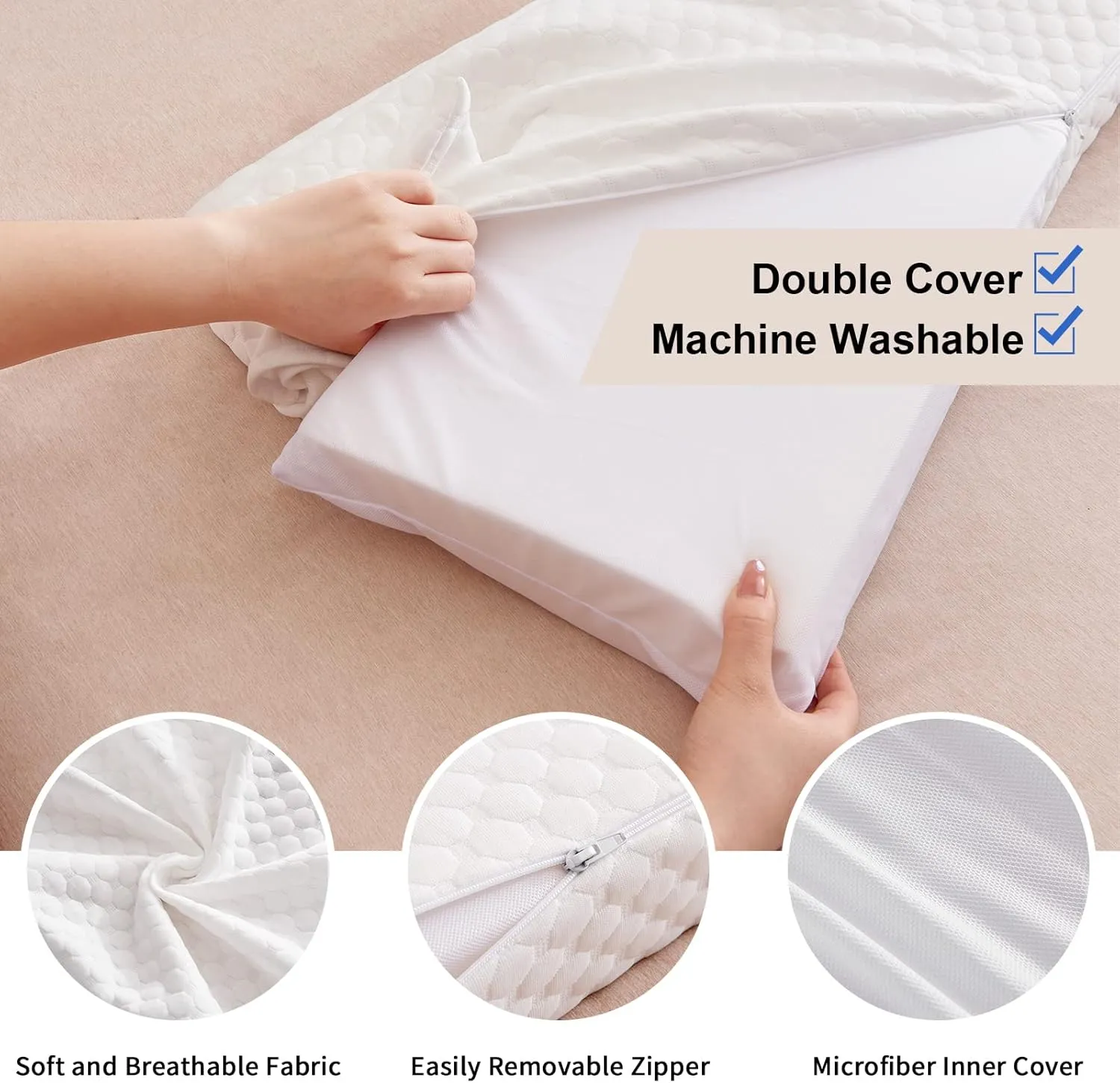 EUHAMS Full Size Bed Wedge Pillow - Bed Gap Filler Mattress Wedge Headboard Pillow Close The Gap 0-7" Between Your Headboard and Mattress or Wall for Sleeping Backrest Pillow (54"x10"x6" White)