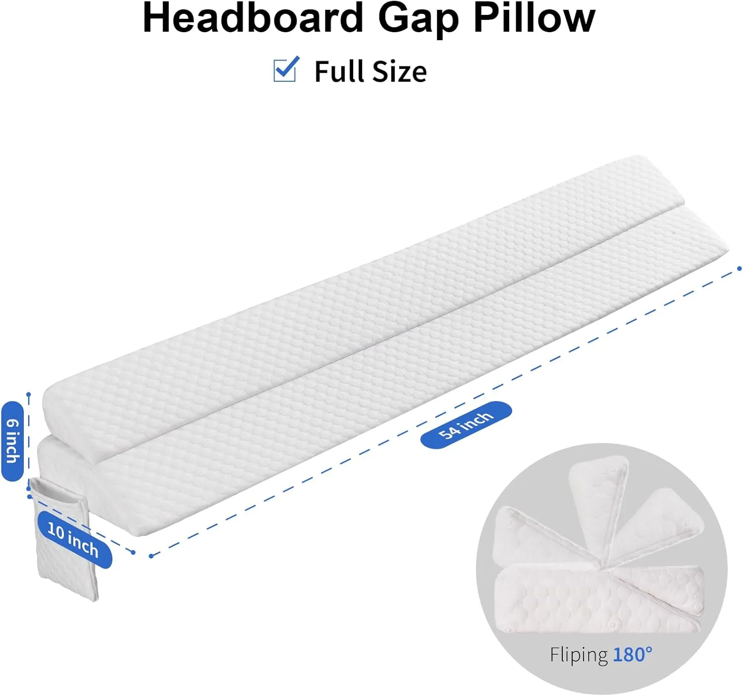 EUHAMS Full Size Bed Wedge Pillow - Bed Gap Filler Mattress Wedge Headboard Pillow Close The Gap 0-7" Between Your Headboard and Mattress or Wall for Sleeping Backrest Pillow (54"x10"x6" White)