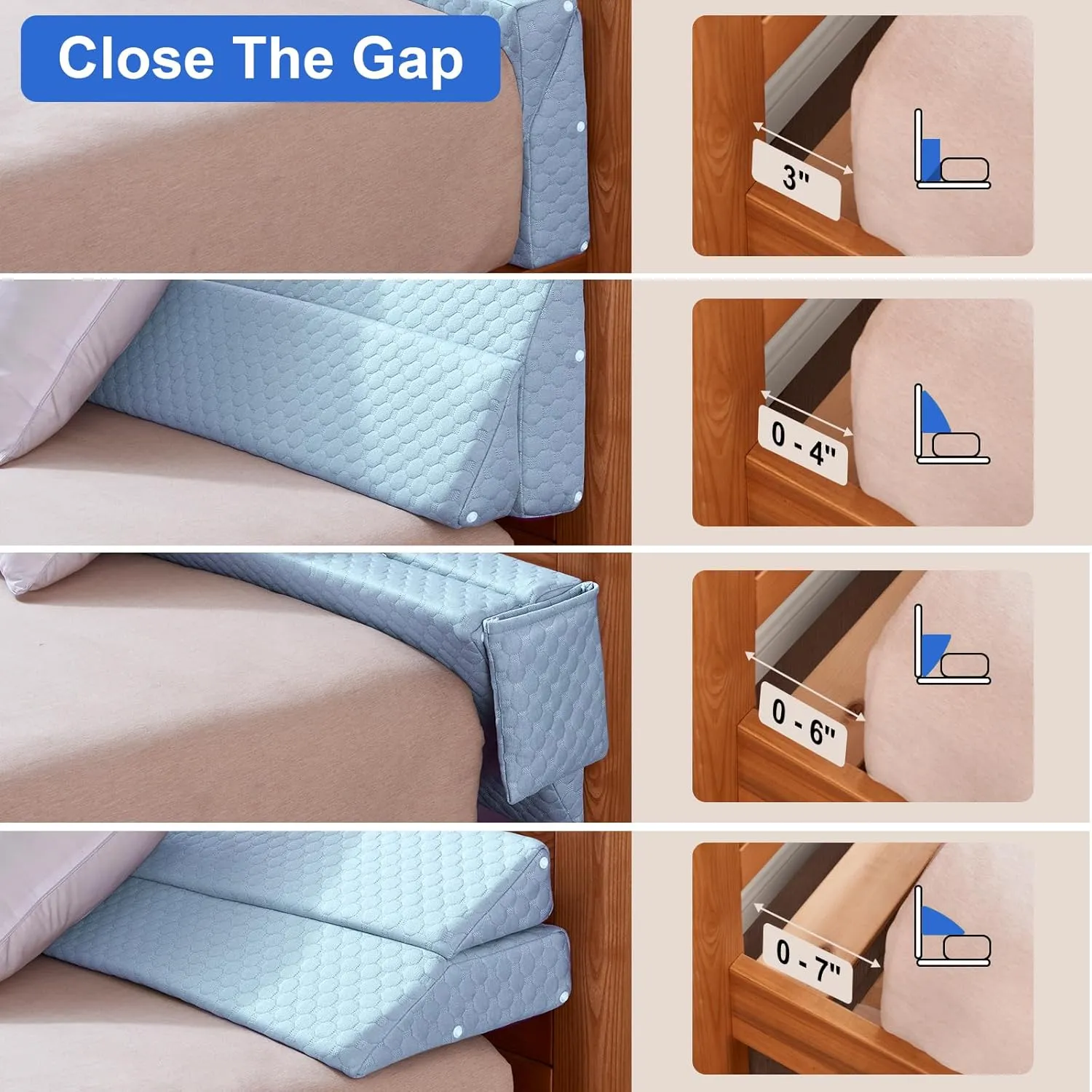 EUHAMS Full Size Bed Wedge Pillow - Bed Gap Filler Mattress Wedge Headboard Pillow Close The Gap 0-7" Between Your Headboard and Mattress or Wall for Sleeping Backrest Pillow（Blue 54"x10"x6" ）