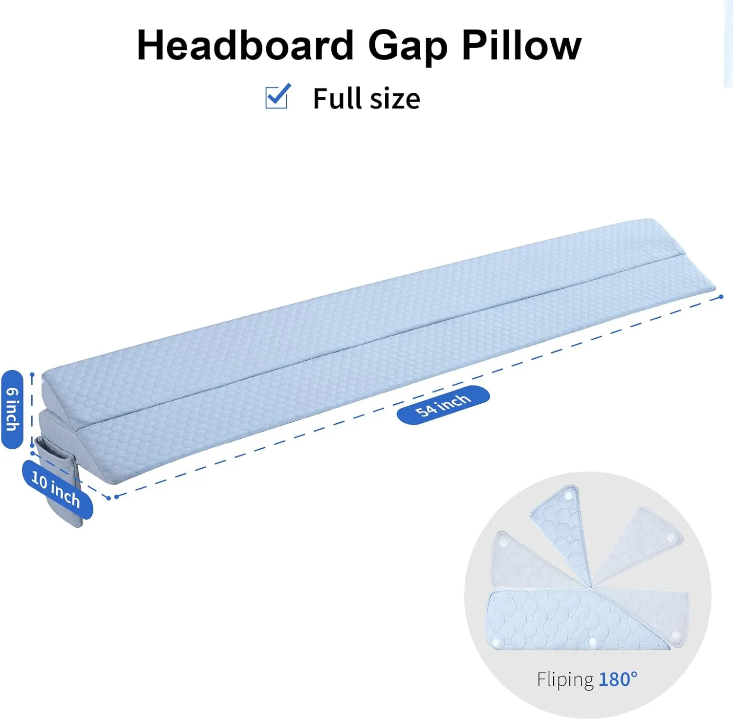 EUHAMS Full Size Bed Wedge Pillow - Bed Gap Filler Mattress Wedge Headboard Pillow Close The Gap 0-7" Between Your Headboard and Mattress or Wall for Sleeping Backrest Pillow（Blue 54"x10"x6" ）