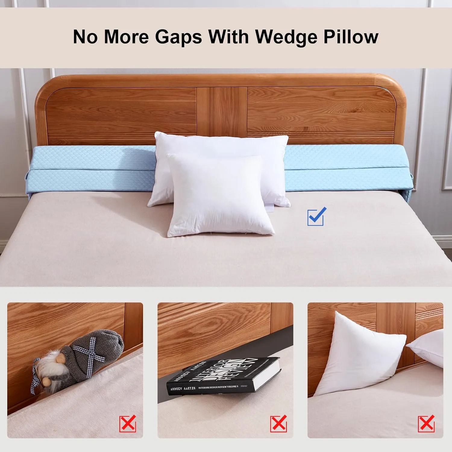 EUHAMS Full Size Bed Wedge Pillow - Bed Gap Filler Mattress Wedge Headboard Pillow Close The Gap 0-7" Between Your Headboard and Mattress or Wall for Sleeping Backrest Pillow（Blue 54"x10"x6" ）