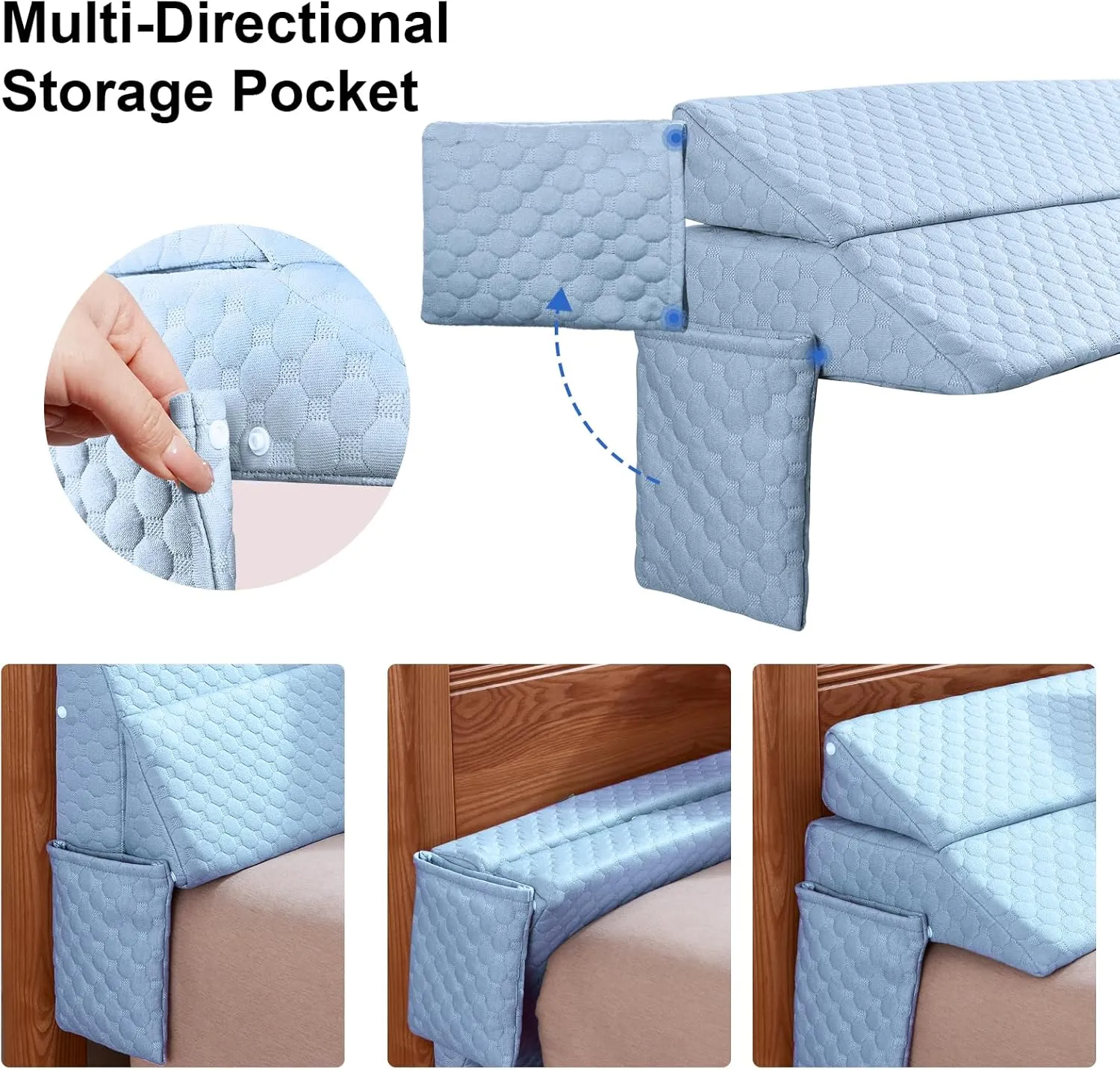 EUHAMS Full Size Bed Wedge Pillow - Bed Gap Filler Mattress Wedge Headboard Pillow Close The Gap 0-7" Between Your Headboard and Mattress or Wall for Sleeping Backrest Pillow（Blue 54"x10"x6" ）