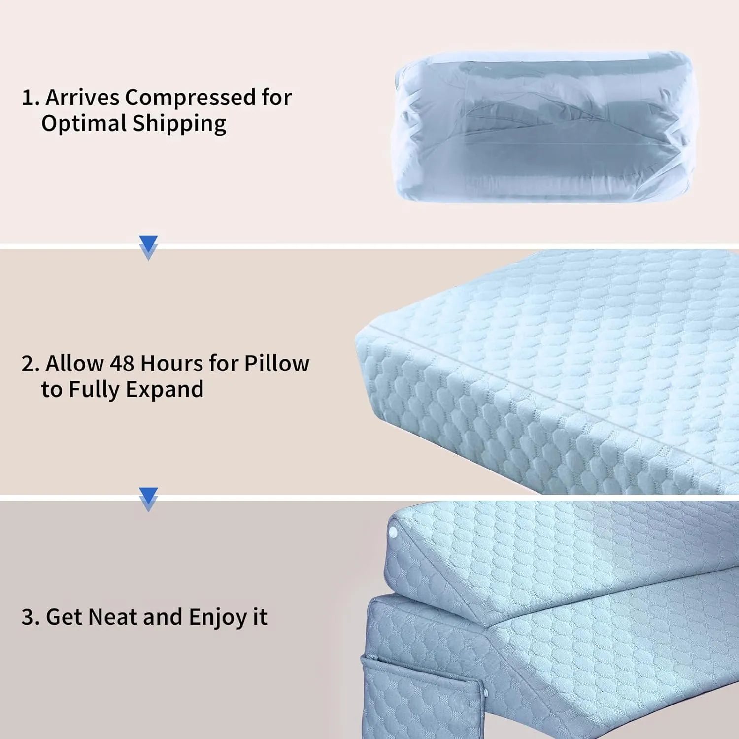 EUHAMS Full Size Bed Wedge Pillow - Bed Gap Filler Mattress Wedge Headboard Pillow Close The Gap 0-7" Between Your Headboard and Mattress or Wall for Sleeping Backrest Pillow（Blue 54"x10"x6" ）