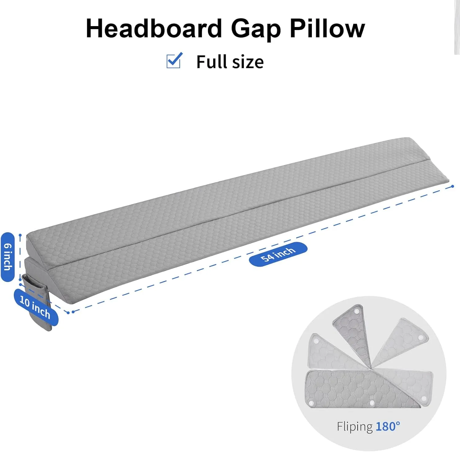 EUHAMS Full Size Bed Wedge Pillow - Bed Gap Filler Mattress Weulldge Headboard Pillow - Fill The Gap (0-7") Between Headboard and Mattress for Sleeping Backrest Pillow (54"x10"x6" Grey)