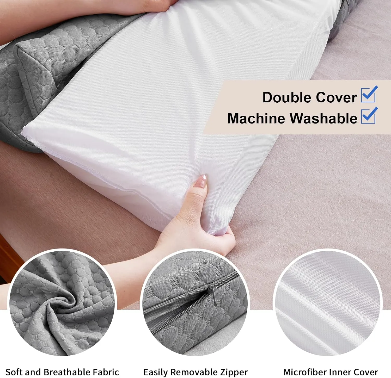 EUHAMS King Size Bed Wedge Pillow - Bed Gap Filler Mattress Wedge Headboard Pillow Close The Gap 0-7" Between Your Headboard and Mattress or Wall for Sleeping Backrest Pillow (76"x10"x6" Gray)