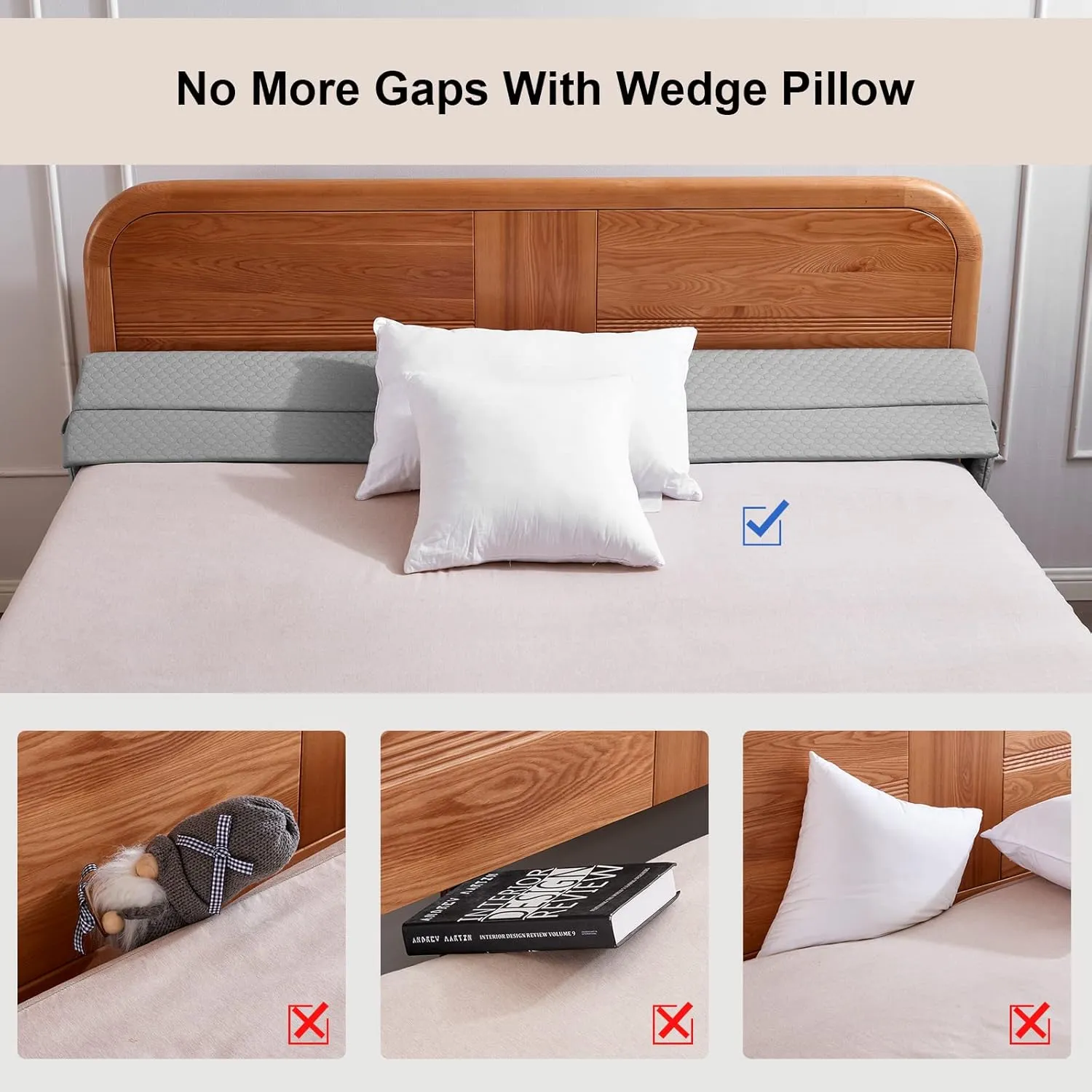 EUHAMS King Size Bed Wedge Pillow - Bed Gap Filler Mattress Wedge Headboard Pillow Close The Gap 0-7" Between Your Headboard and Mattress or Wall for Sleeping Backrest Pillow (76"x10"x6" Gray)
