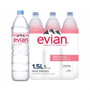 evian Natural Spring Water, 1.5 L bottles, 6 pack