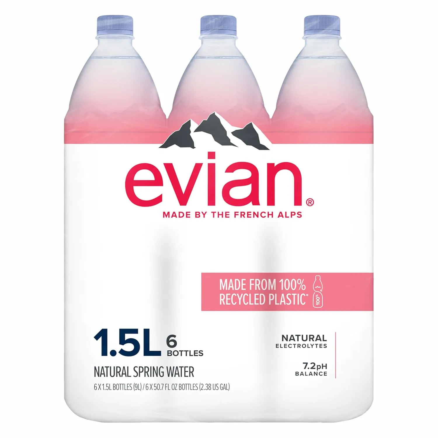 evian Natural Spring Water, 1.5 L bottles, 6 pack