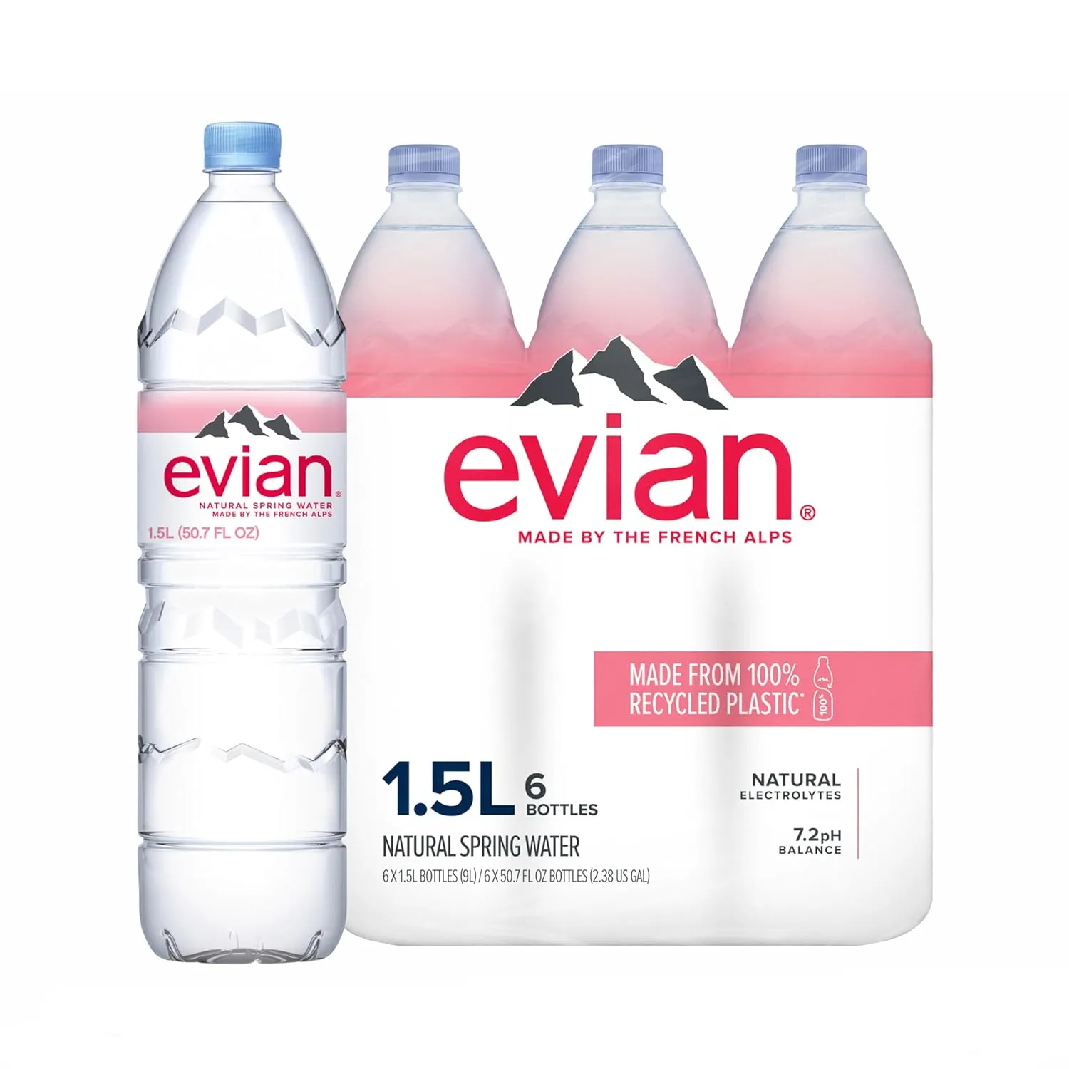 evian Natural Spring Water, 1.5 L bottles, 6 pack