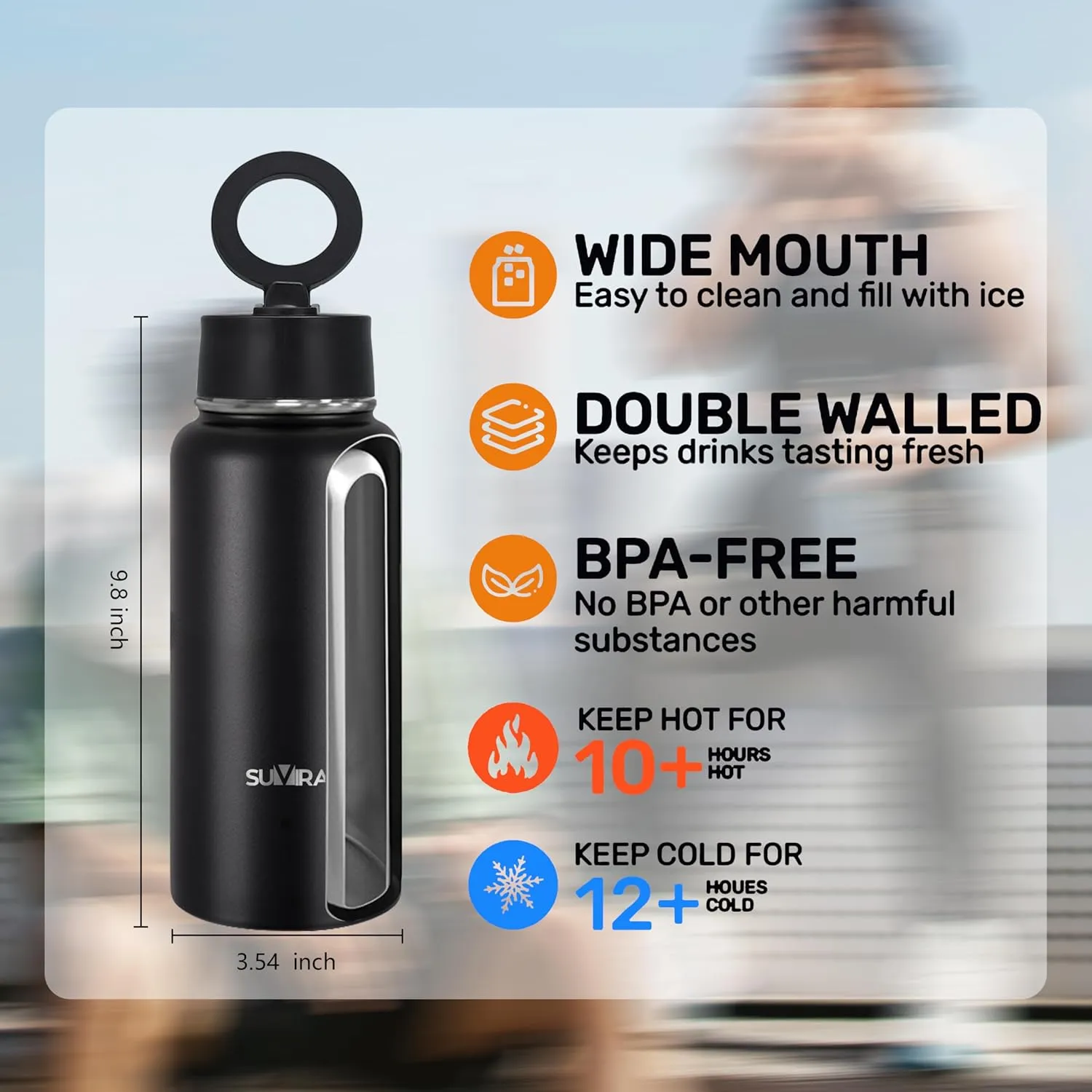 Explore The Ultimate in Hydration:Magnetic lid/Water Bottle with 2Lids Pack/Leak Proof/Double Wall Stainless Steel Insulation withTripod,Phone Holder Sport,Gym and Travel