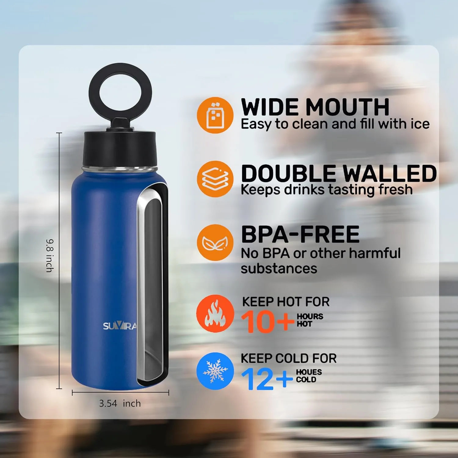 Explore The Ultimate in Hydration:Magnetic lid/Water Bottle with 2Lids Pack/Leak Proof/Double Wall Stainless Steel Insulation withTripod,Phone Holder Sport,Gym and Travel