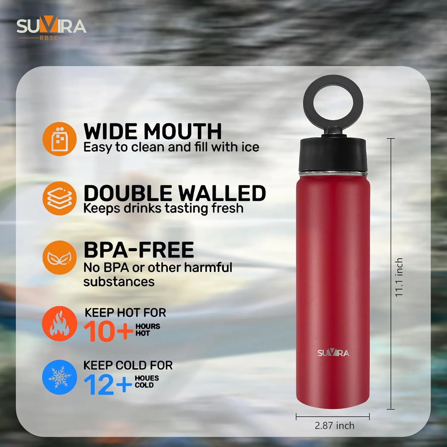 Explore The Ultimate in Hydration:Magnetic lid/Water Bottle with 2Lids Pack/Leak Proof/Double Wall Stainless Steel Insulation withTripod,Phone Holder Sport,Gym and Travel